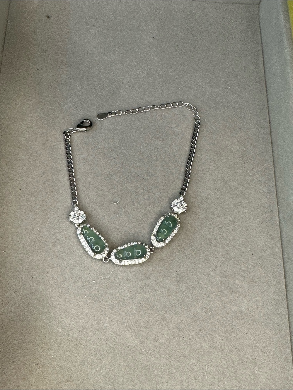 Silver-Tone Natural A Ice Jadeite 3 carved bean bracelet